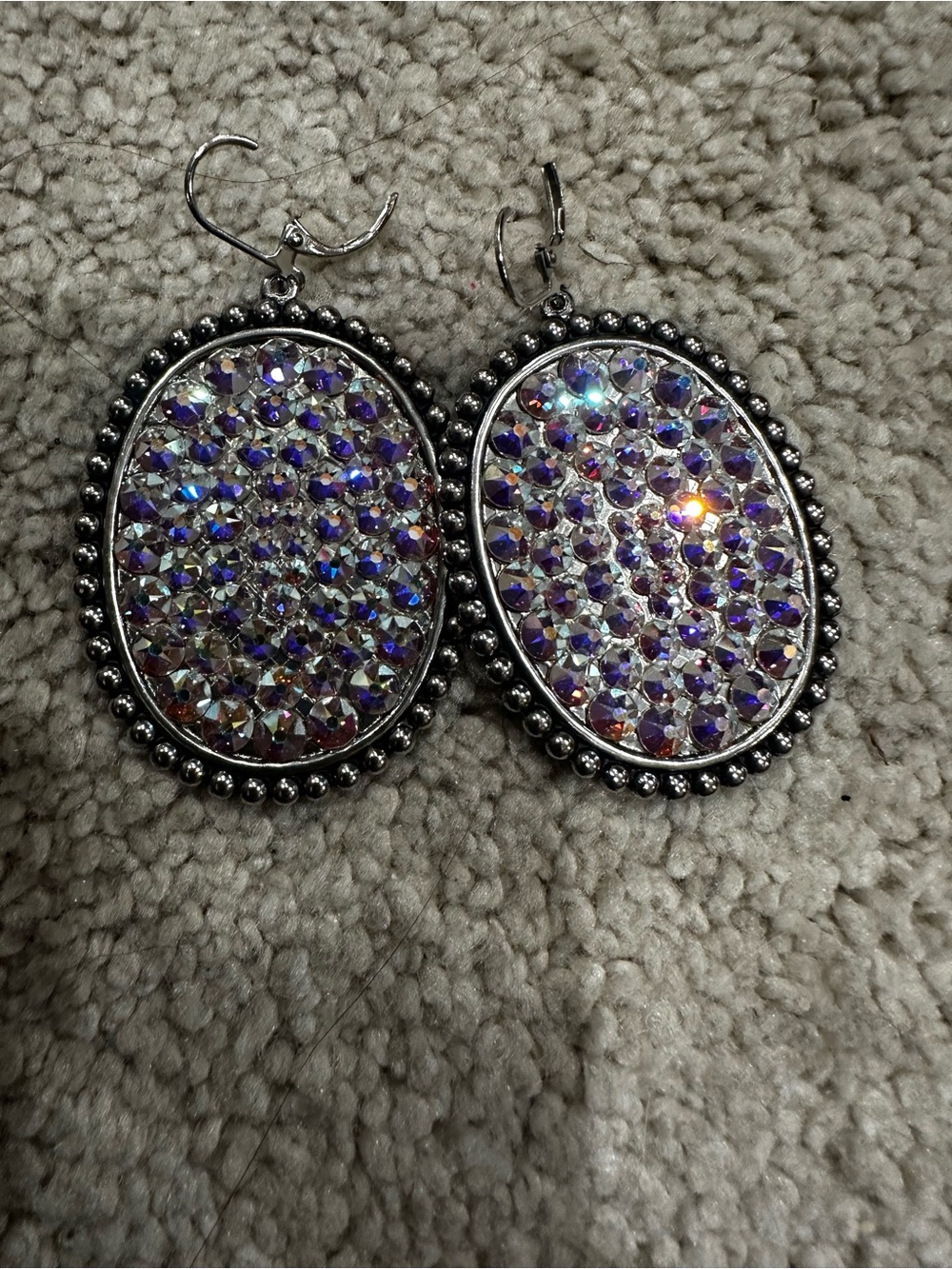 Oval Drop Earrings with Purple Iridescent Crystals
